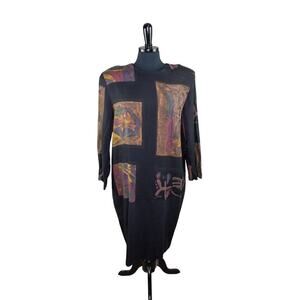 Vintage K.C. Spencer Midi Dress Geometric Abstract Lagenlook 80s 90s